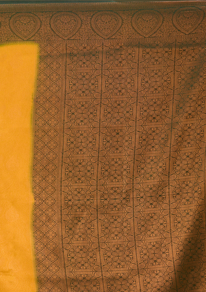 Mustard Yellow Art Silk Jaal Saree With Matching Blouse Piece