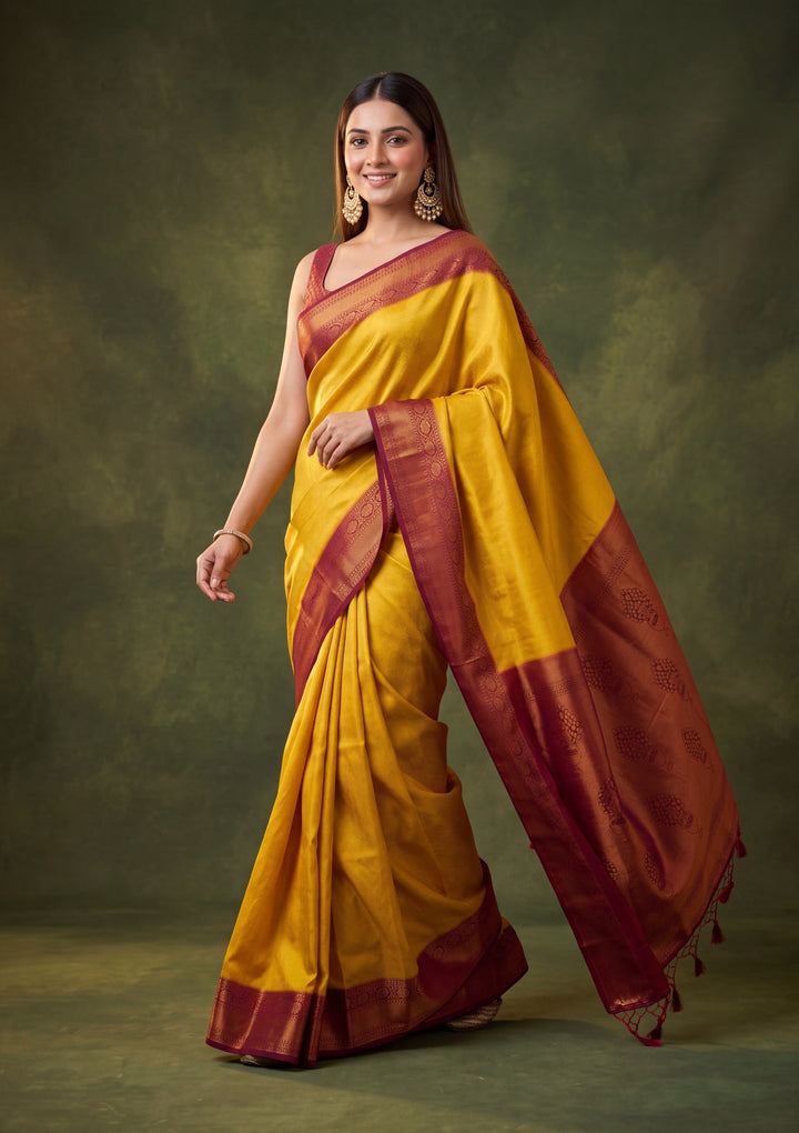 Lime Green Art Silk Jaal Saree With Matching Blouse Piece
