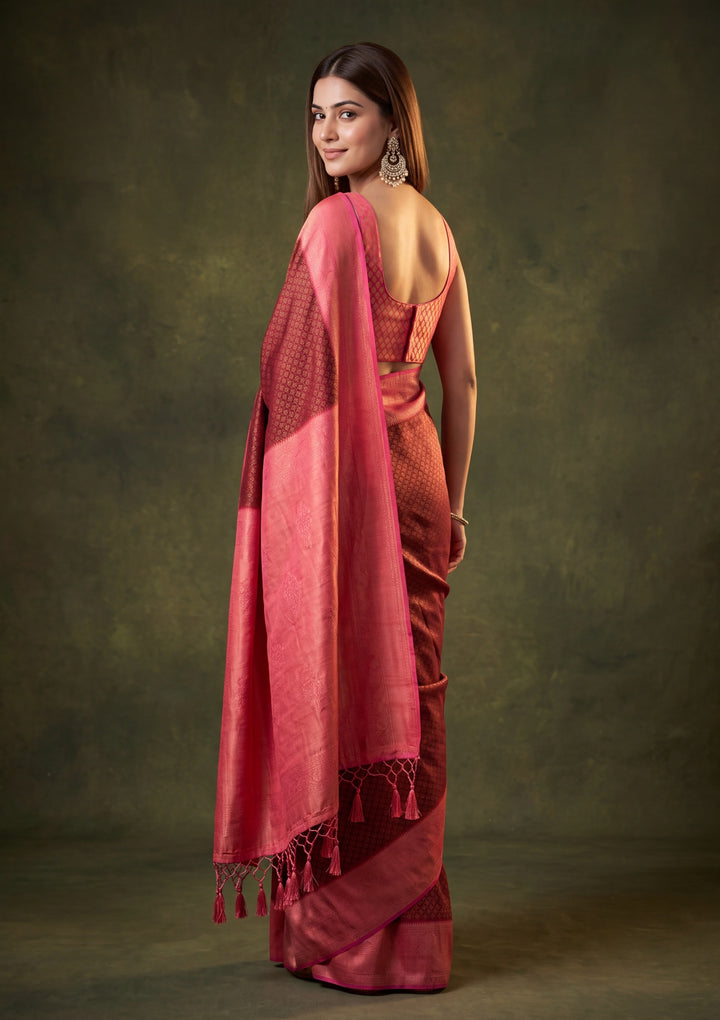 Maroon Art Silk Jaal Saree With Matching Blouse Piece
