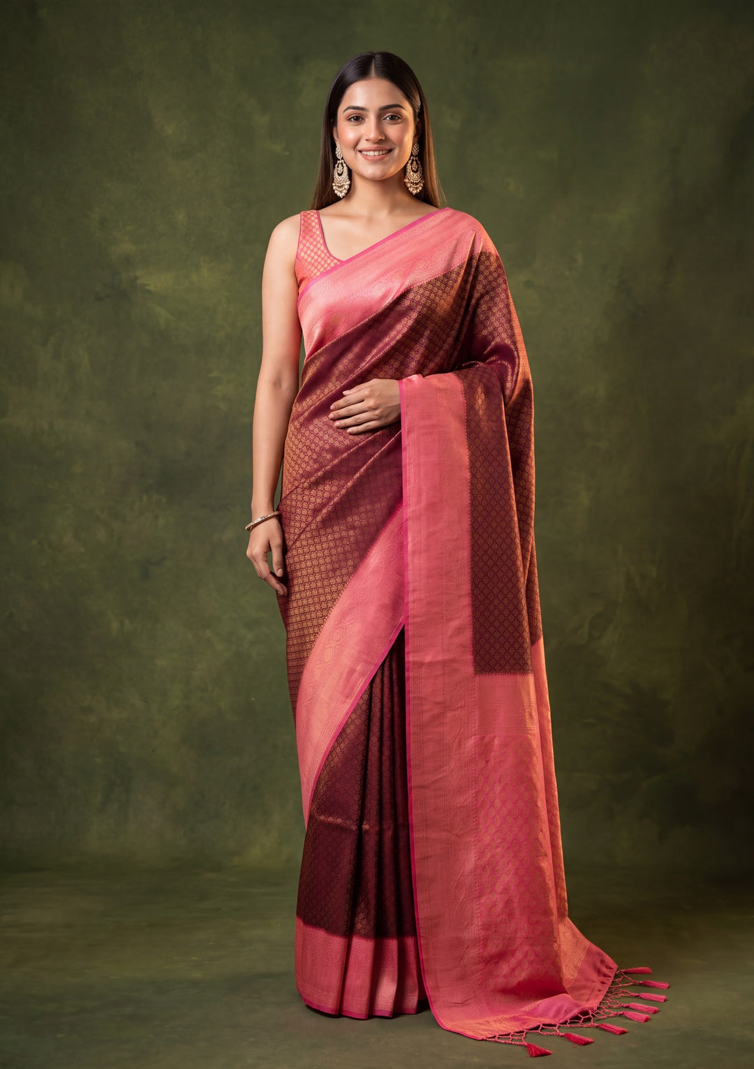 Maroon Art Silk Jaal Saree With Matching Blouse Piece
