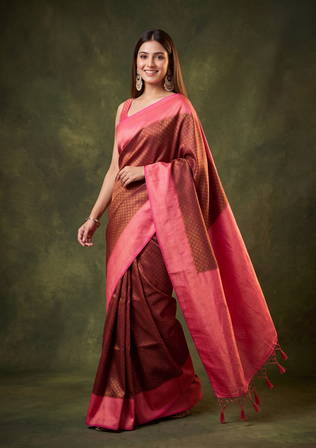 Maroon Art Silk Jaal Saree With Matching Blouse Piece