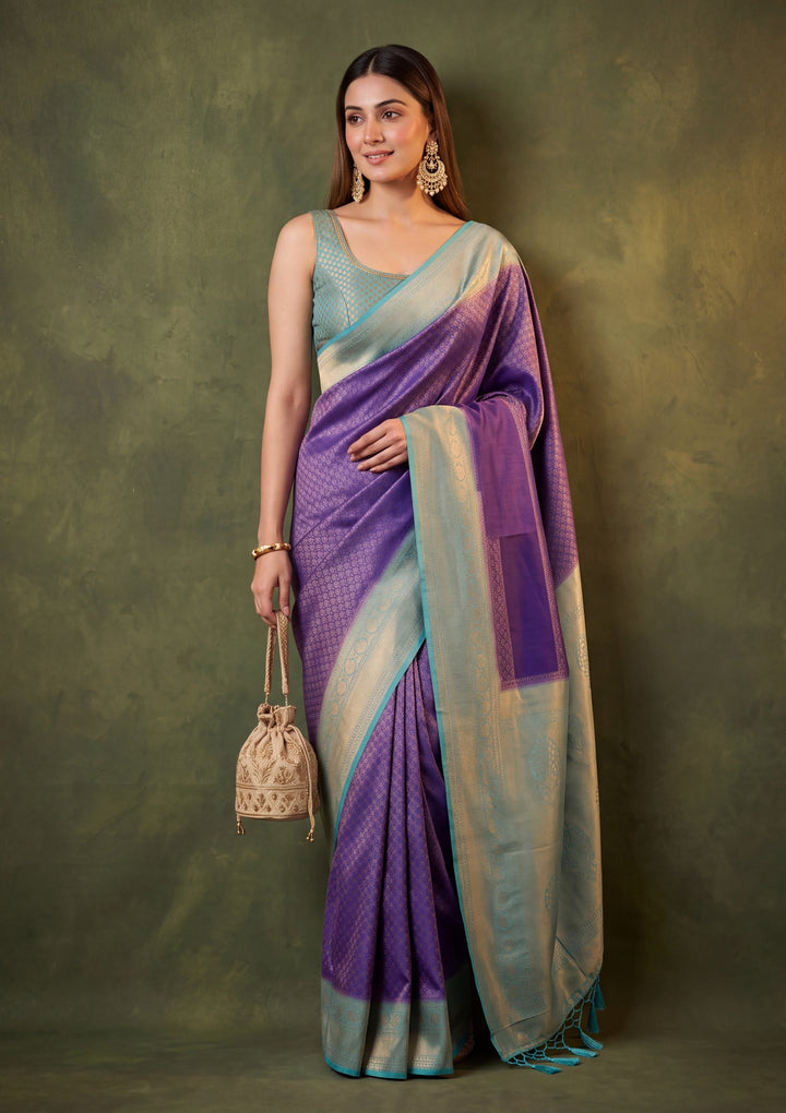 Royal Blue Art Silk Jaal Saree With Matching Blouse Piece