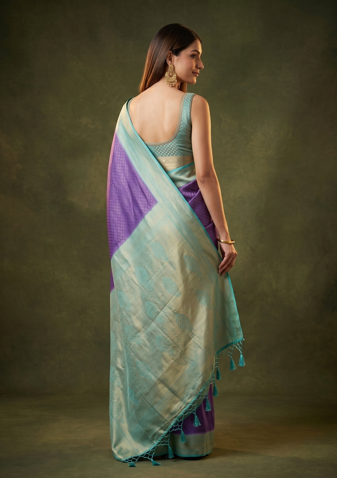 Royal Blue Art Silk Jaal Saree With Matching Blouse Piece