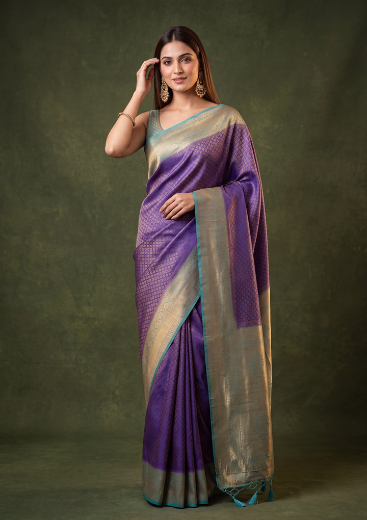 Royal Blue Art Silk Jaal Saree With Matching Blouse Piece