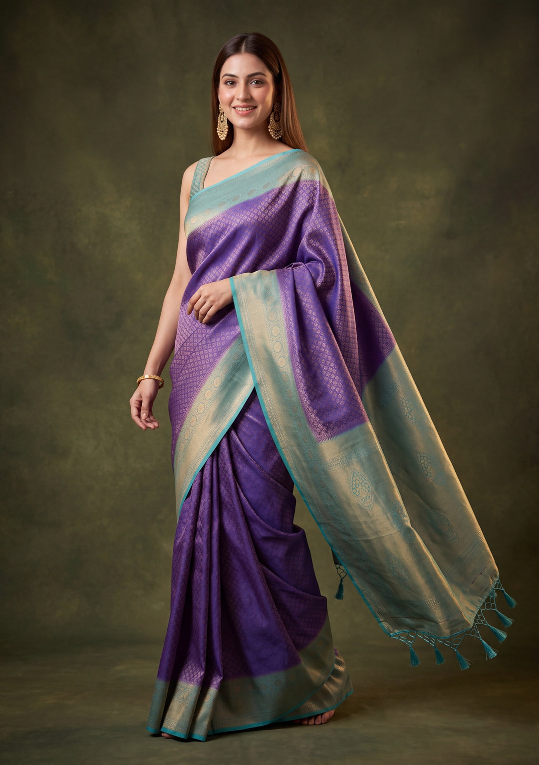 Royal Blue Art Silk Jaal Saree With Matching Blouse Piece