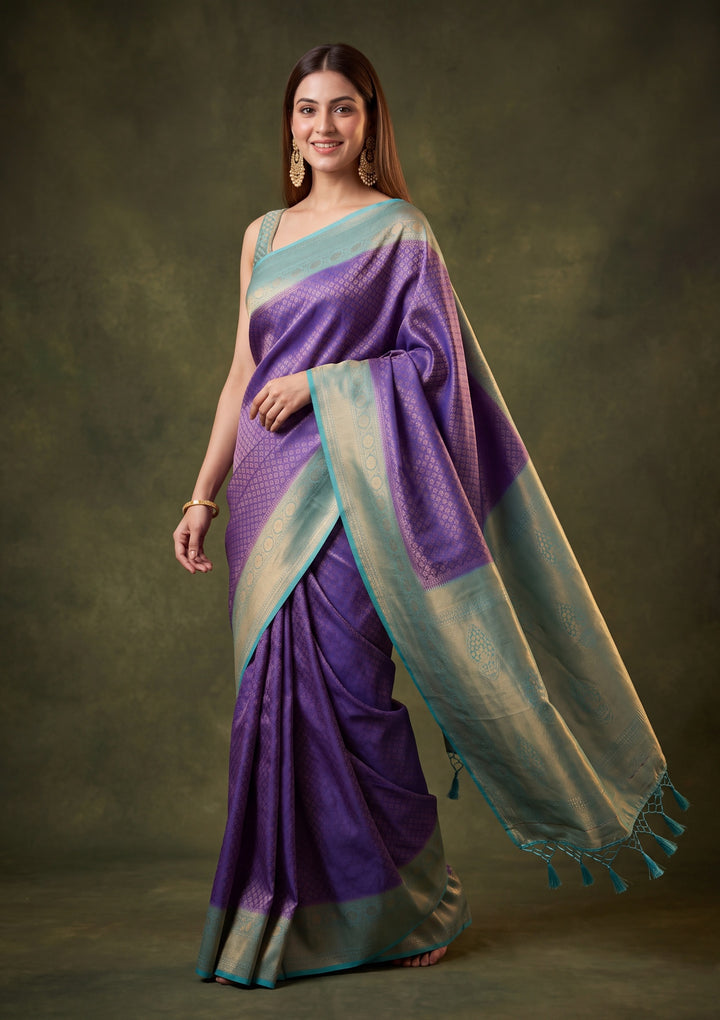 Royal Blue Art Silk Jaal Saree With Matching Blouse Piece