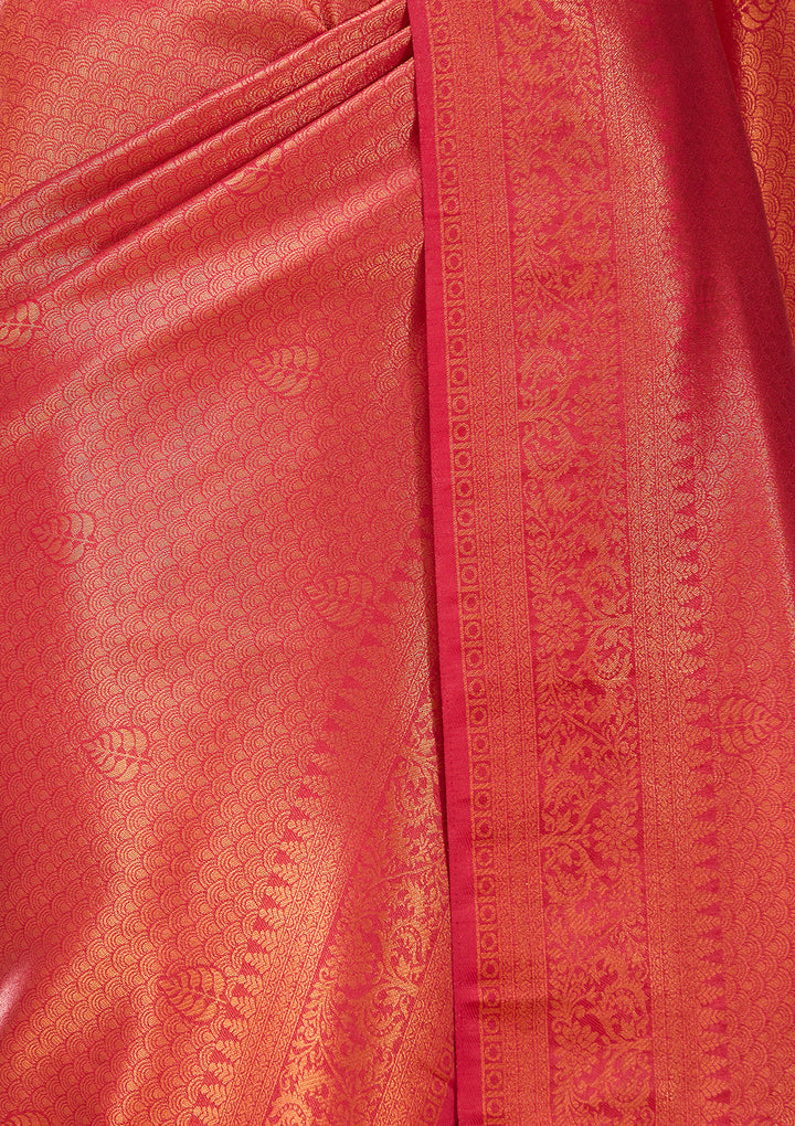 Maroon Art Silk Jaal Kanjivaram Saree With Matching Blouse Piece