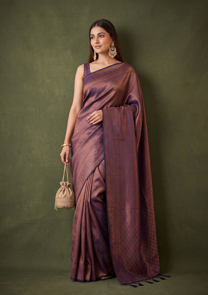 Navy Blue Art Silk Jaal Saree With Matching Blouse Piece