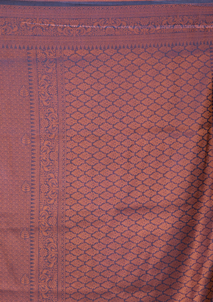 Navy Blue Art Silk Jaal Saree With Matching Blouse Piece