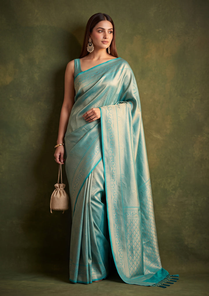 Rama Green Art Silk Jaal Saree With Matching Blouse Piece