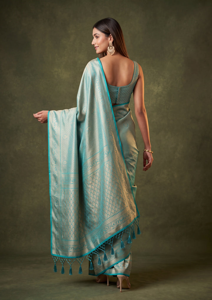 Rama Green Art Silk Jaal Saree With Matching Blouse Piece