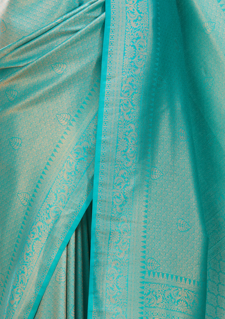 Rama Green Art Silk Jaal Saree With Matching Blouse Piece