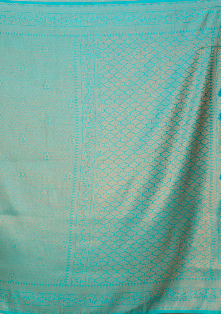 Rama Green Art Silk Jaal Saree With Matching Blouse Piece