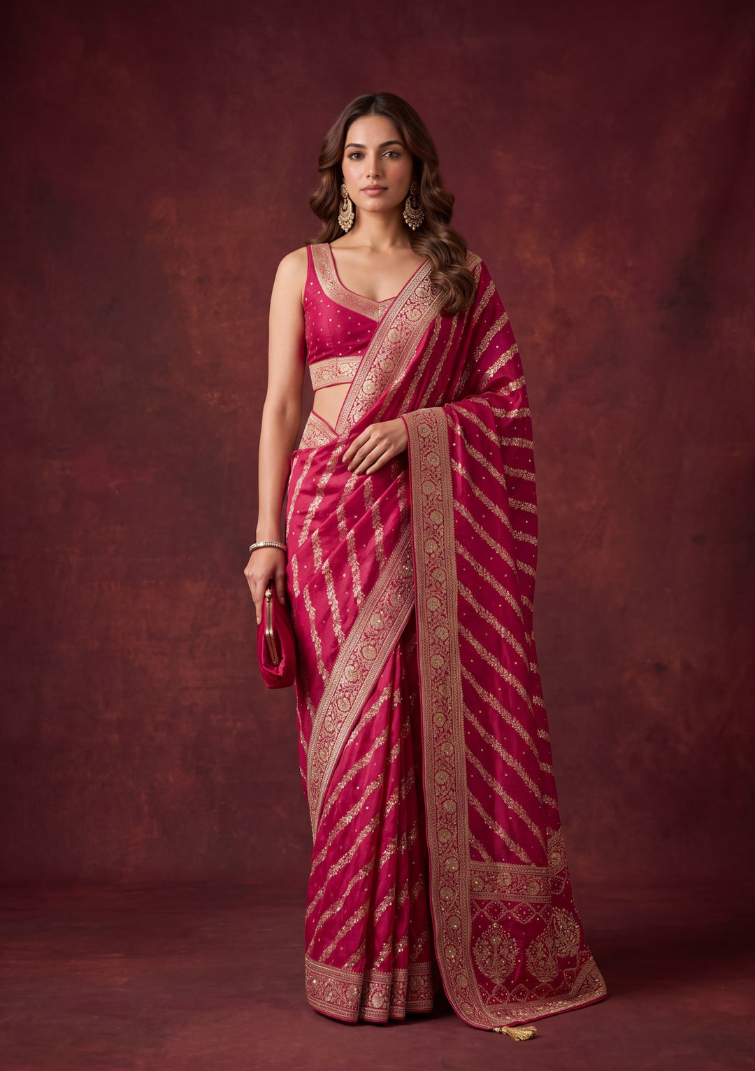 Rani Pink Art Silk Jaal Cutdana Saree With Matching Blouse Piece