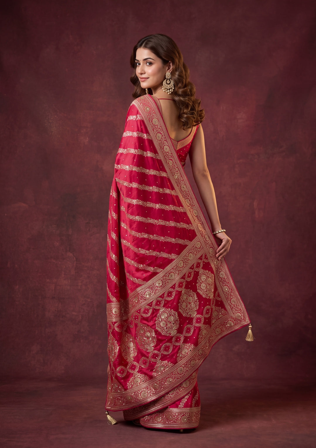 Rani Pink Art Silk Jaal Cutdana Saree With Matching Blouse Piece