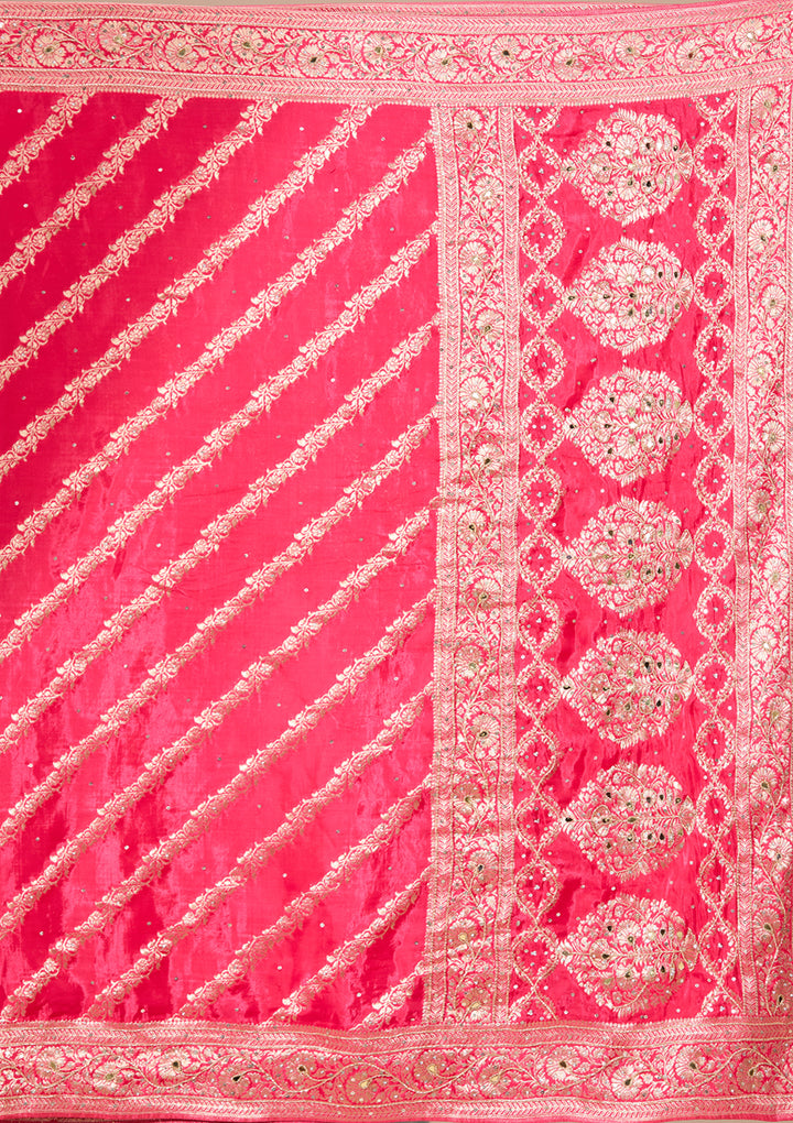 Rani Pink Art Silk Jaal Cutdana Saree With Matching Blouse Piece