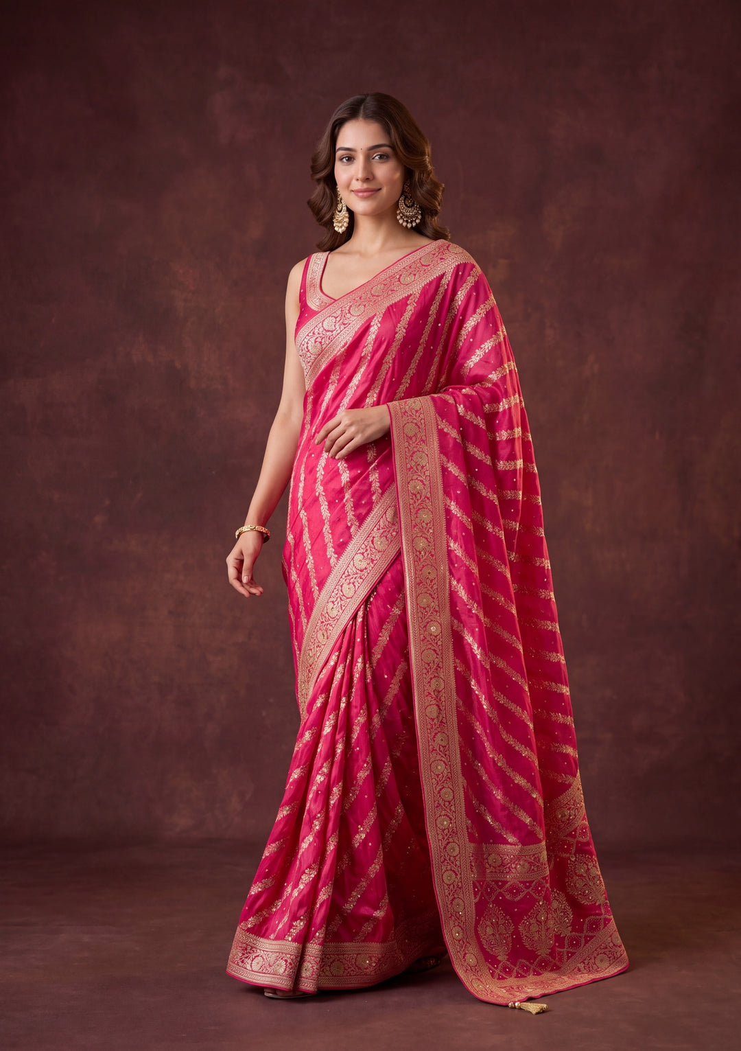 Rani Pink Art Silk Jaal Cutdana Saree With Matching Blouse Piece