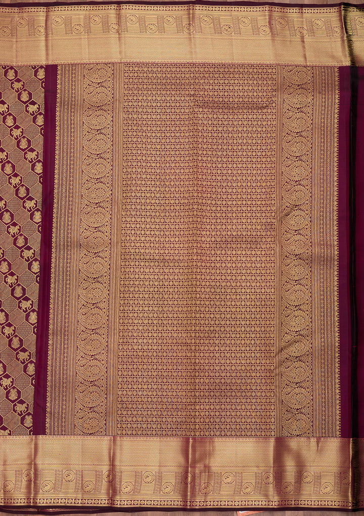 Wine Pure Silk Jaal Saree With Matching Blouse Piece