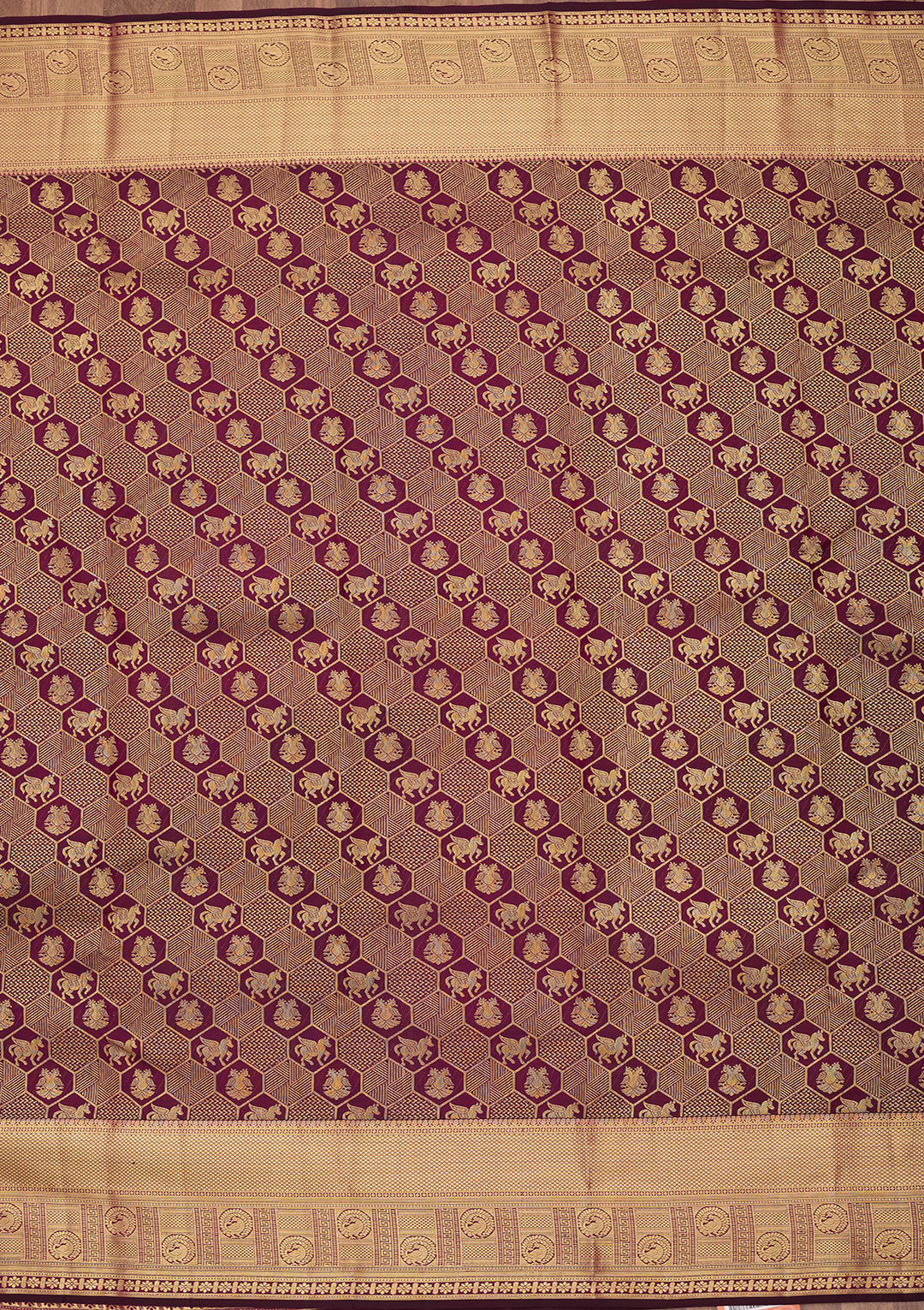 Wine Pure Silk Jaal Saree With Matching Blouse Piece
