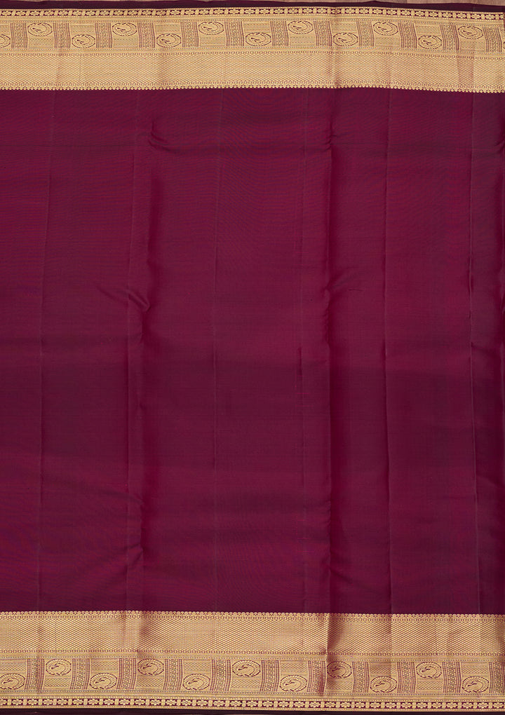 Wine Pure Silk Jaal Saree With Matching Blouse Piece