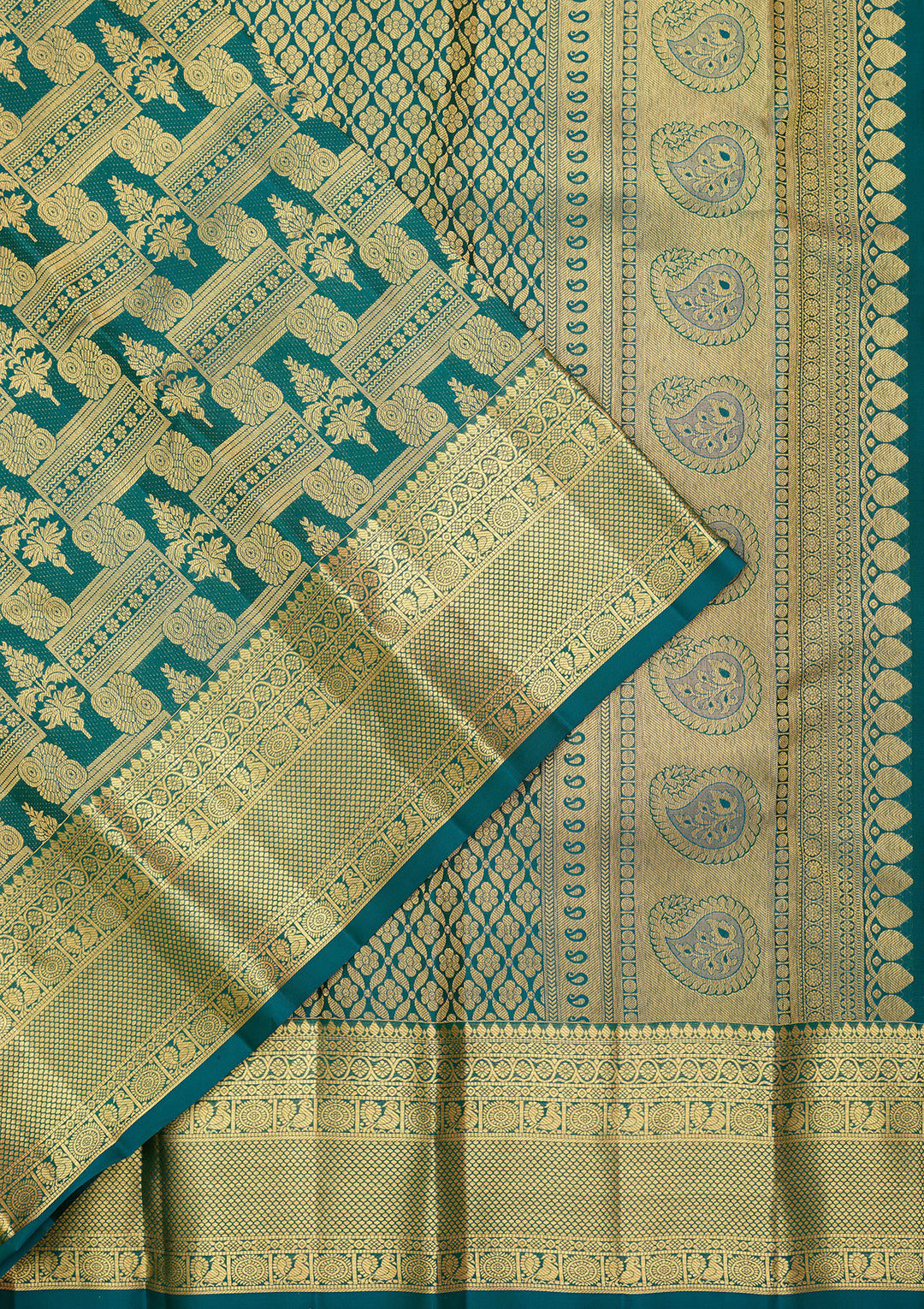 Bottle Green Pure Silk Jaal Saree With Matching Blouse Piece