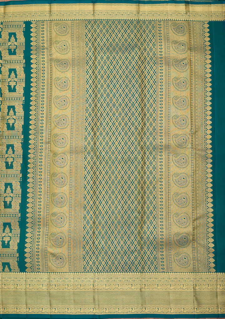 Bottle Green Pure Silk Jaal Saree With Matching Blouse Piece