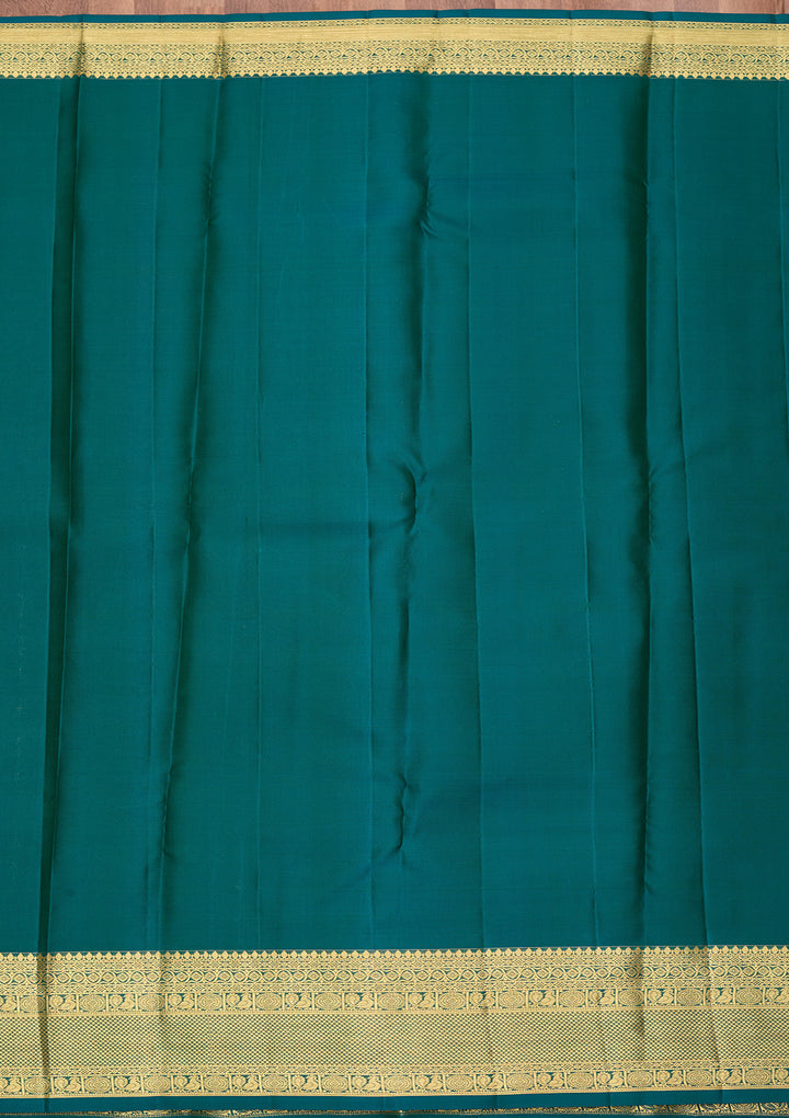 Bottle Green Pure Silk Jaal Saree With Matching Blouse Piece