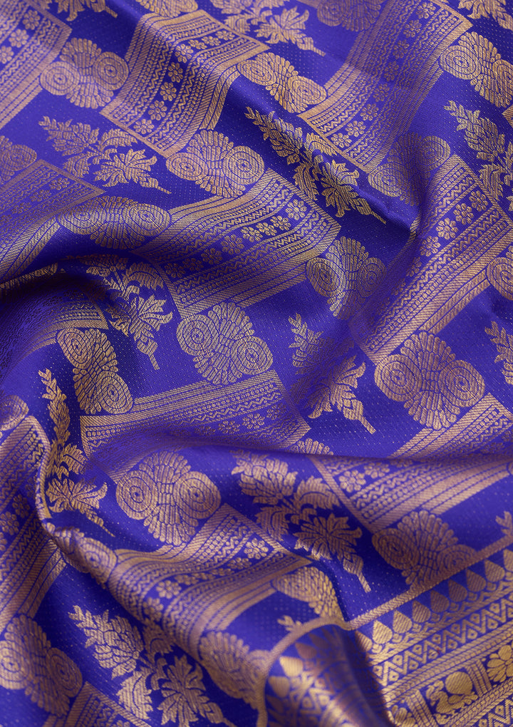 Royal Blue Pure Silk Jaal Saree With Matching Blouse Piece