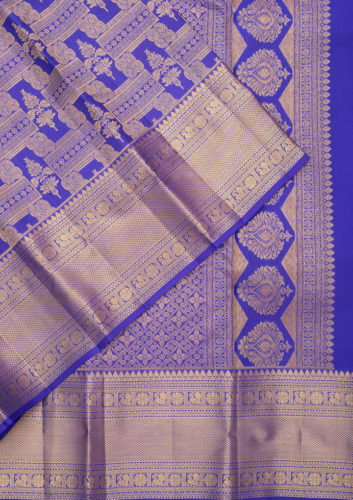 Royal Blue Pure Silk Jaal Saree With Matching Blouse Piece