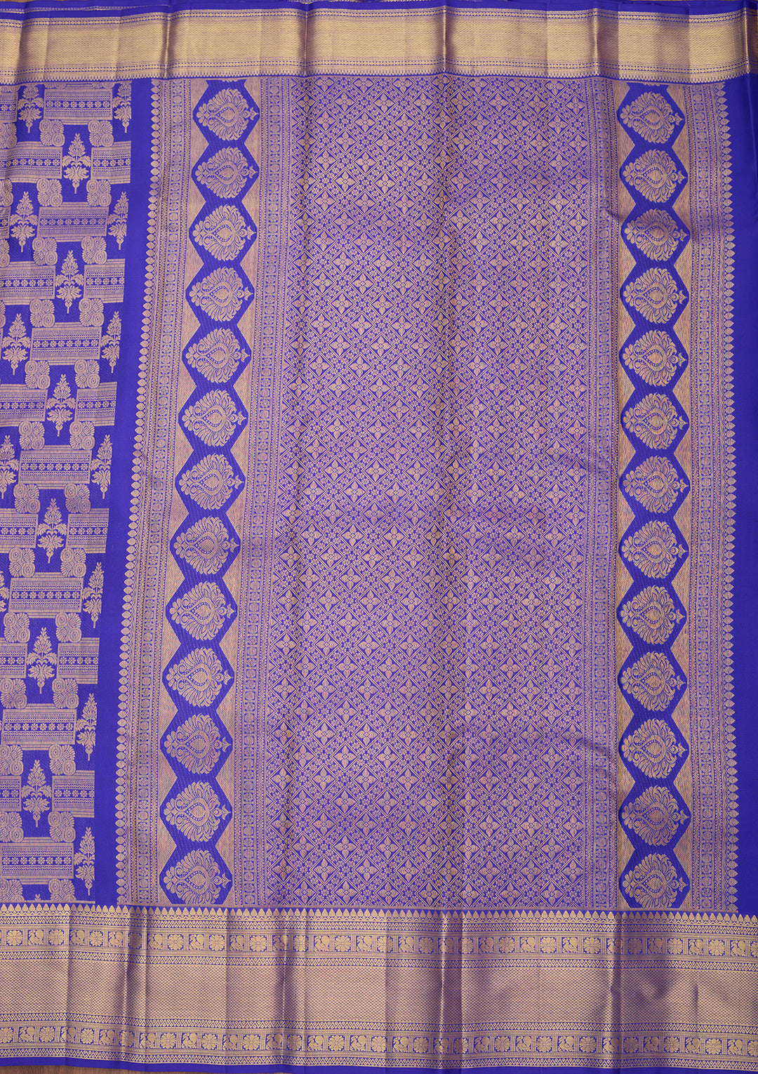 Royal Blue Pure Silk Jaal Saree With Matching Blouse Piece