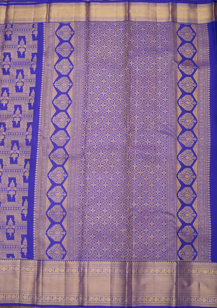 Royal Blue Pure Silk Jaal Saree With Matching Blouse Piece