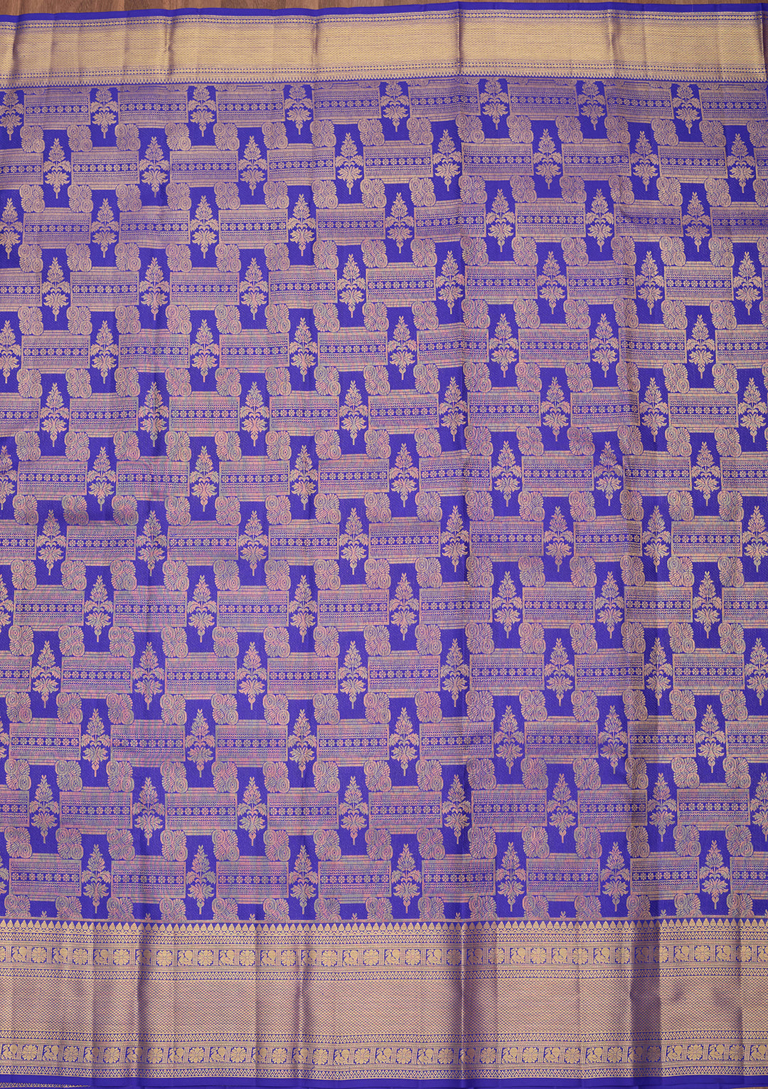 Royal Blue Pure Silk Jaal Saree With Matching Blouse Piece