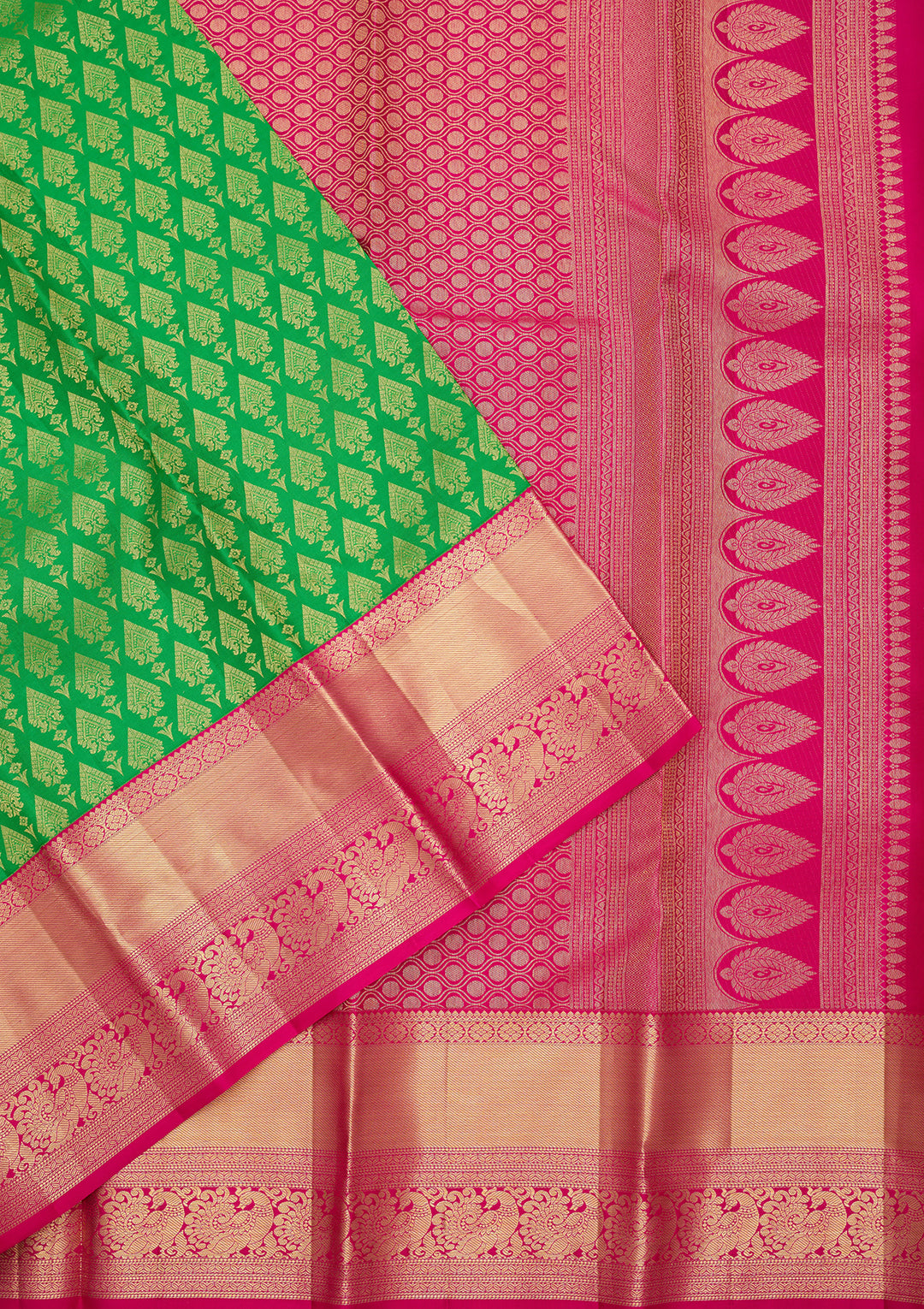 Rama Green Pure Silk Jaal Saree With Matching Blouse Piece