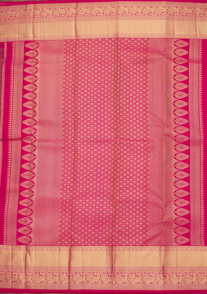 Rama Green Pure Silk Jaal Saree With Matching Blouse Piece