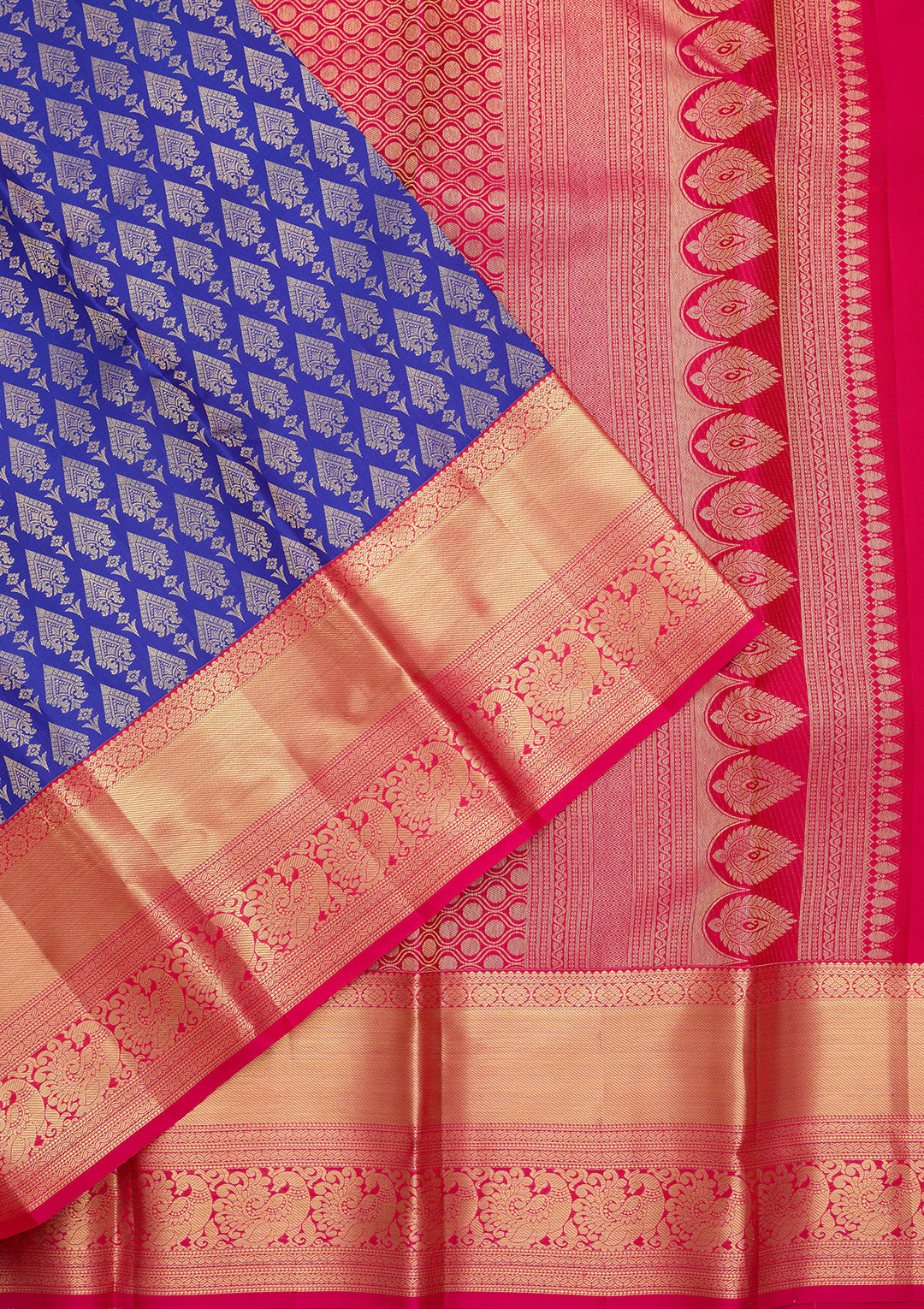 Royal Blue Pure Silk Jaal Saree With Matching Blouse Piece