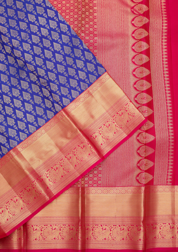Royal Blue Pure Silk Jaal Saree With Matching Blouse Piece