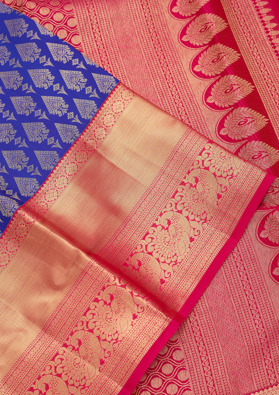 Royal Blue Pure Silk Jaal Saree With Matching Blouse Piece