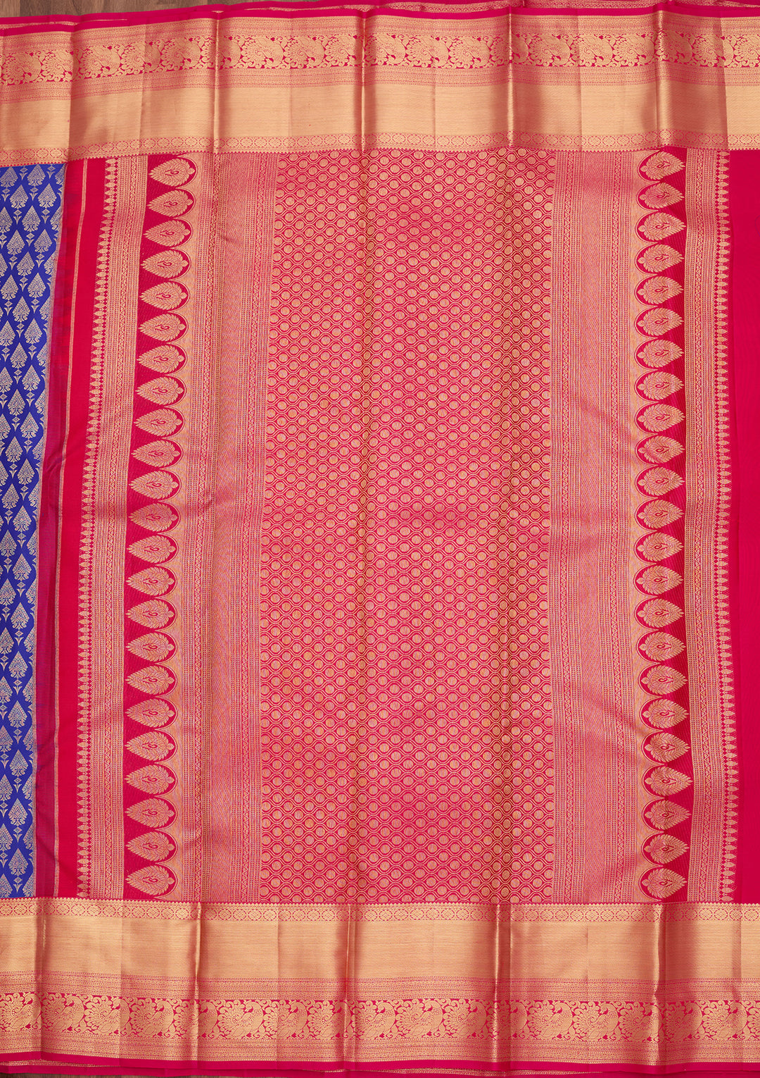 Royal Blue Pure Silk Jaal Saree With Matching Blouse Piece