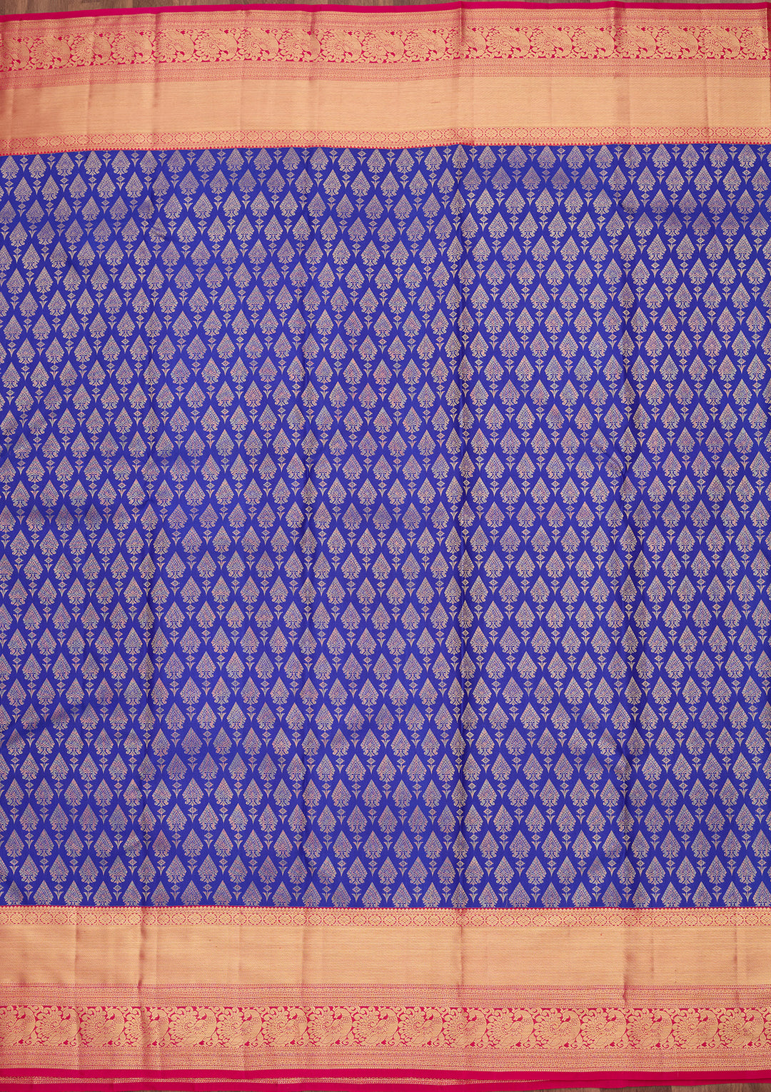 Royal Blue Pure Silk Jaal Saree With Matching Blouse Piece