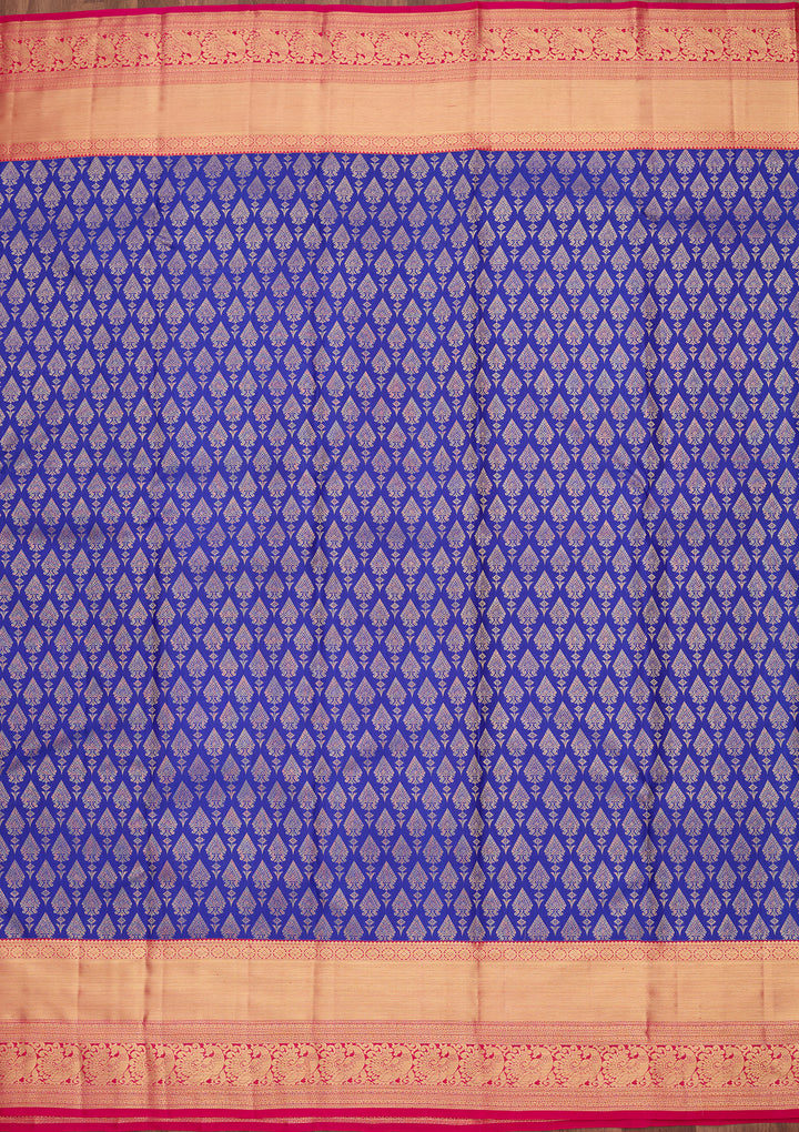 Royal Blue Pure Silk Jaal Saree With Matching Blouse Piece