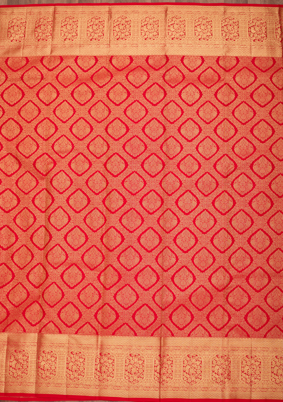 Red Pure Silk Jaal Saree With Matching Blouse Piece