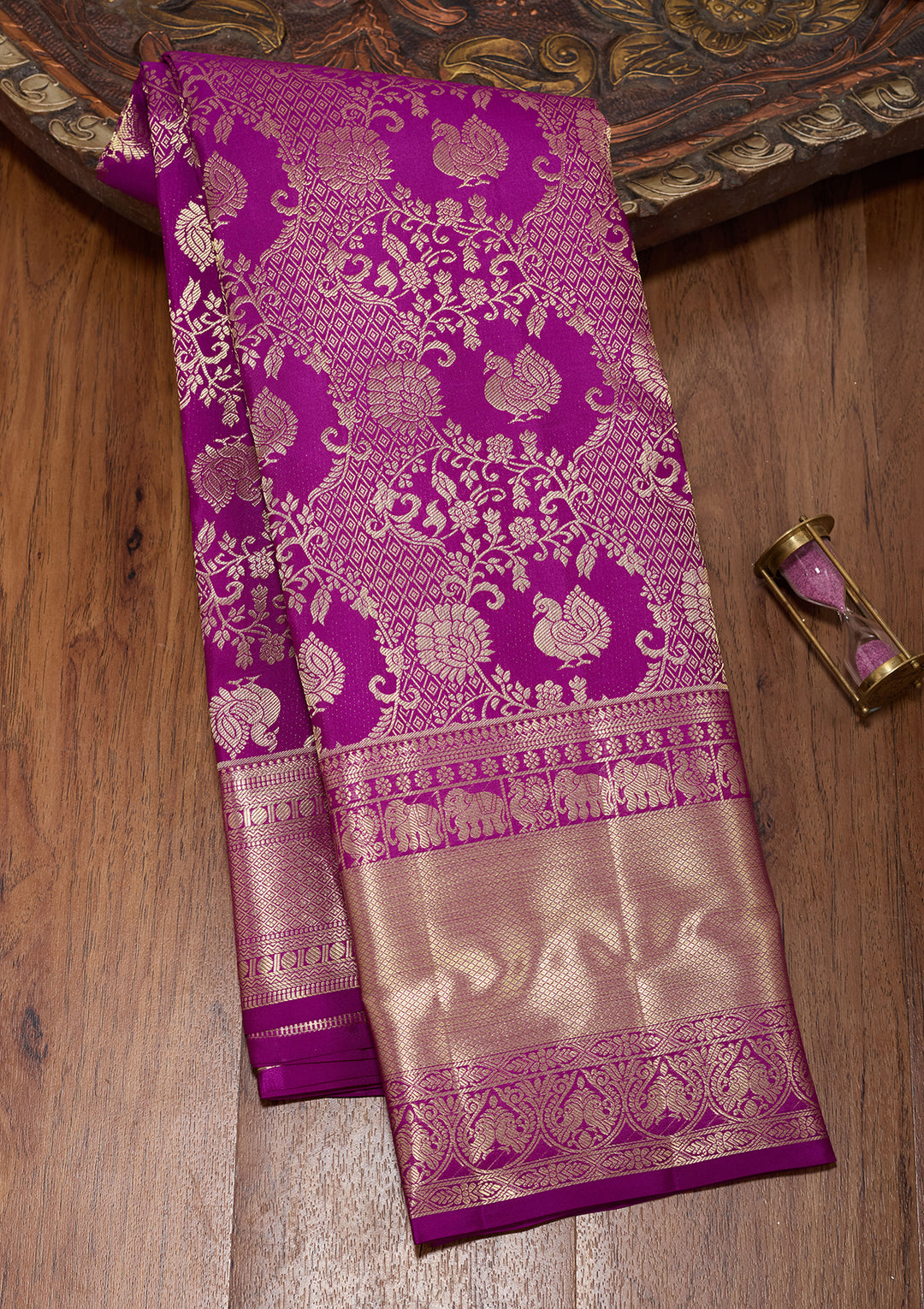 Magenta Pink Pure Silk Jaal Saree With Matching Blouse Piece