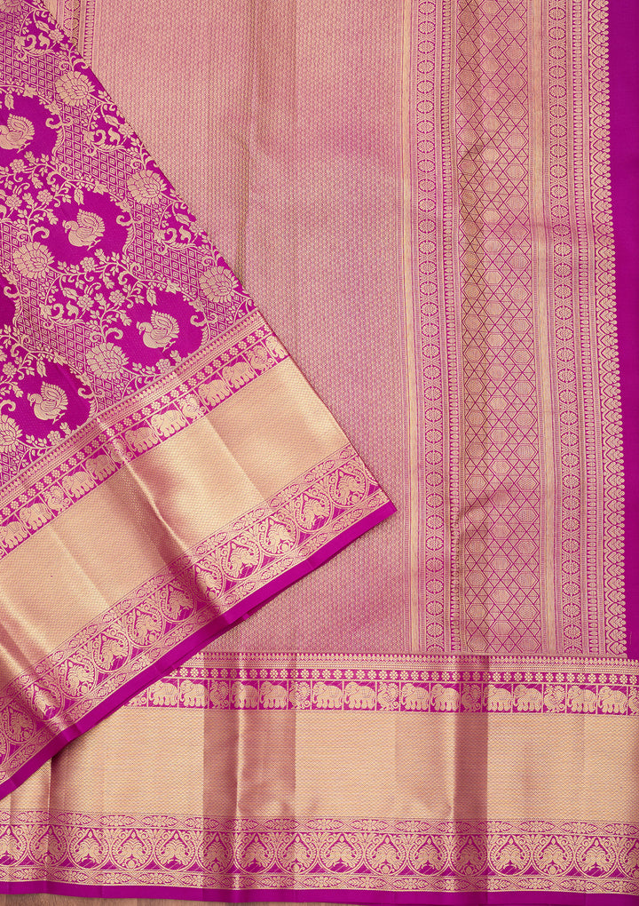 Magenta Pink Pure Silk Jaal Saree With Matching Blouse Piece
