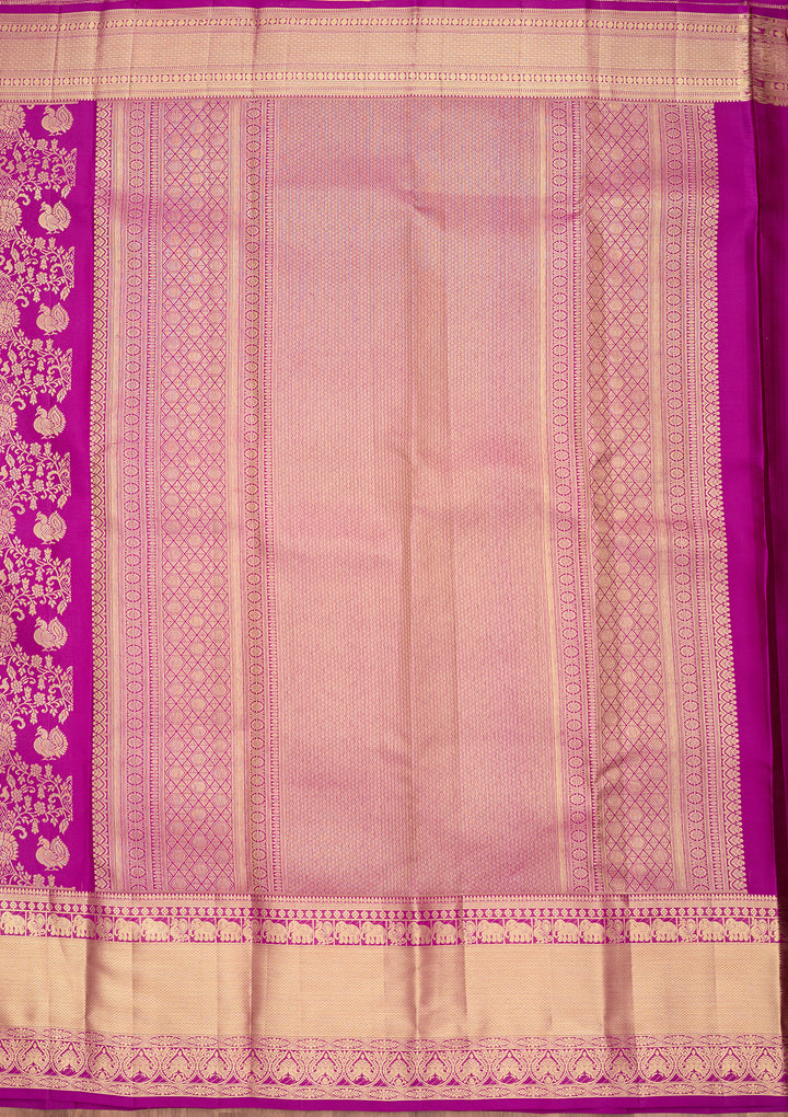 Magenta Pink Pure Silk Jaal Saree With Matching Blouse Piece