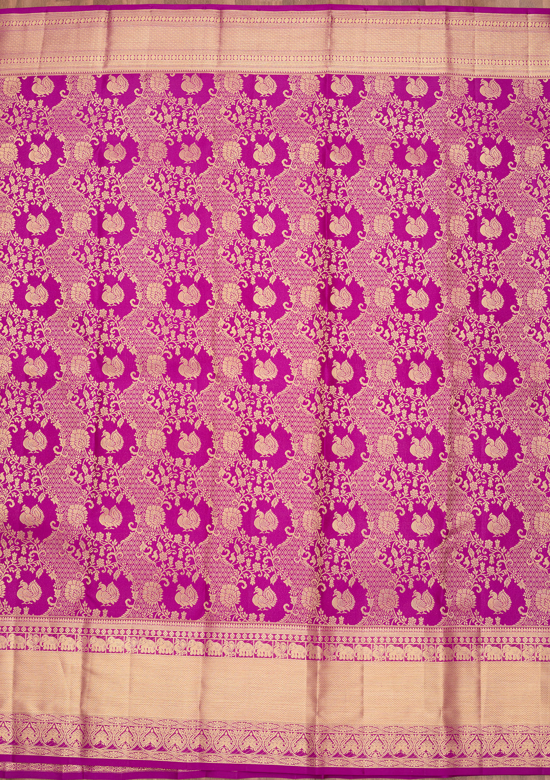 Magenta Pink Pure Silk Jaal Saree With Matching Blouse Piece