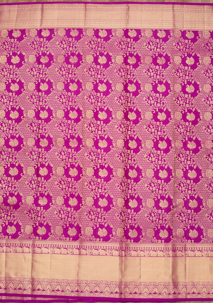 Magenta Pink Pure Silk Jaal Saree With Matching Blouse Piece