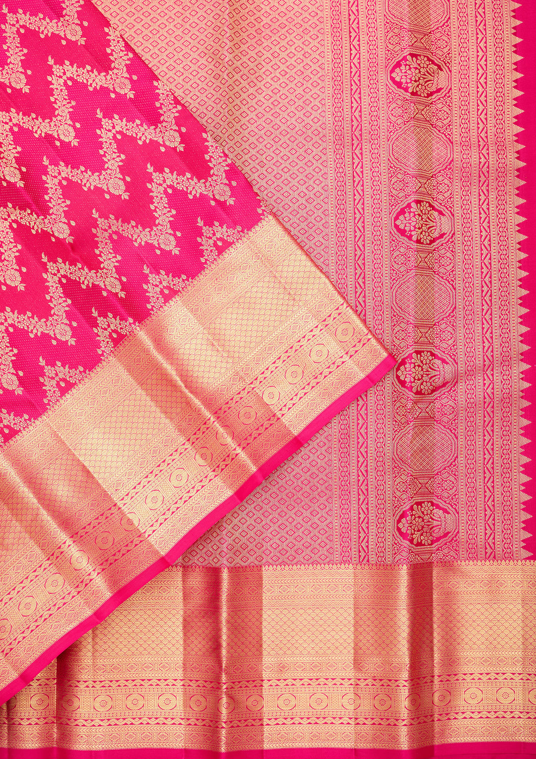 Rani Pink Pure Silk Jaal Saree With Matching Blouse Piece