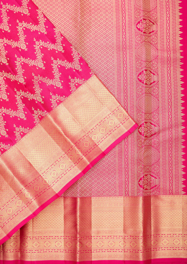 Rani Pink Pure Silk Jaal Saree With Matching Blouse Piece