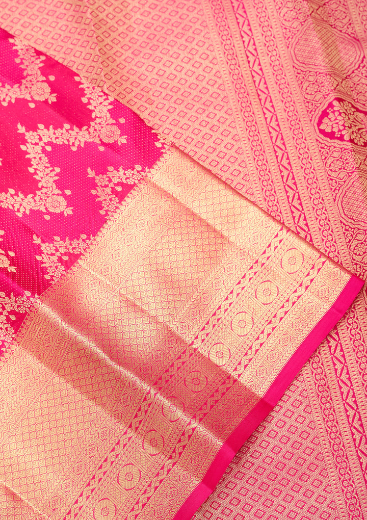 Rani Pink Pure Silk Jaal Saree With Matching Blouse Piece