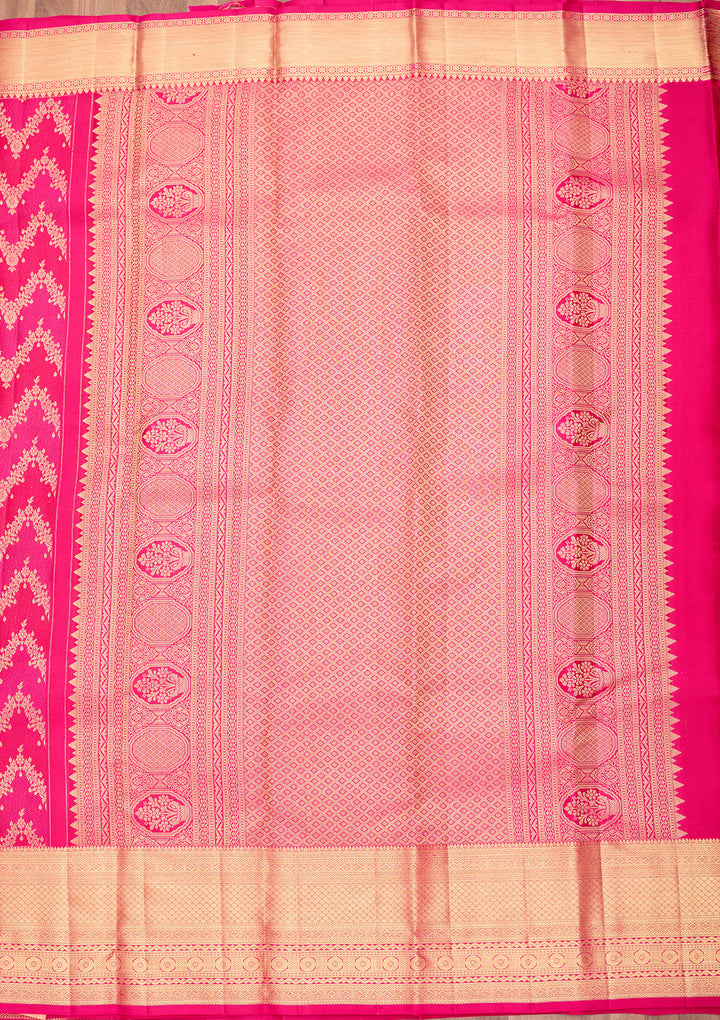 Rani Pink Pure Silk Jaal Saree With Matching Blouse Piece